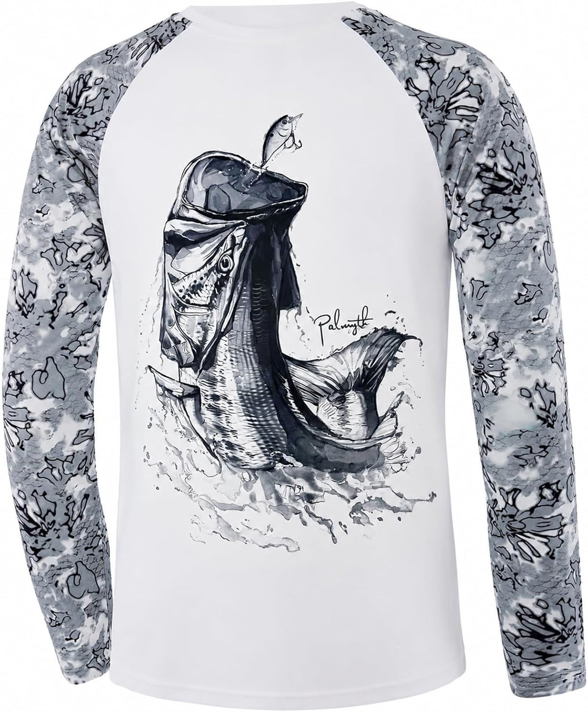 Palmyth Fishing Shirts for Men Long Sleeve UPF 50+ Quick-Dry T-Shirts - Ink Bass