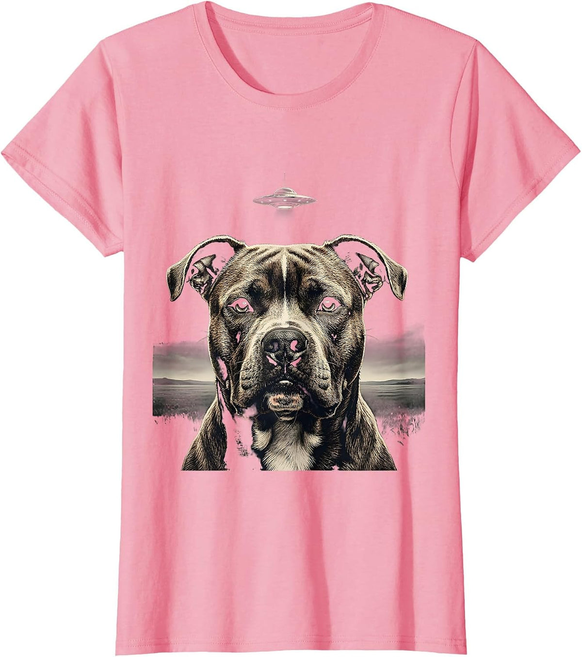 Women's Pitbull UFO Alien Abduction Funny Dog Humor T-Shirt - Pink