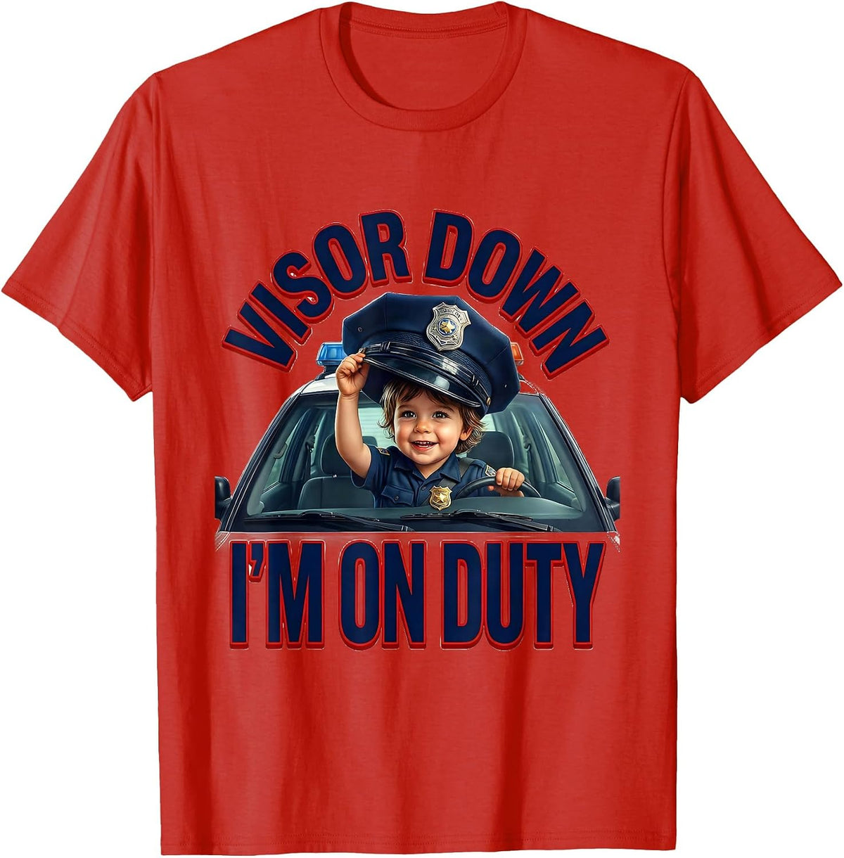 Men's Visor Down, I'm On Duty Funny Police Officer Kids Humor T-Shirt - Red