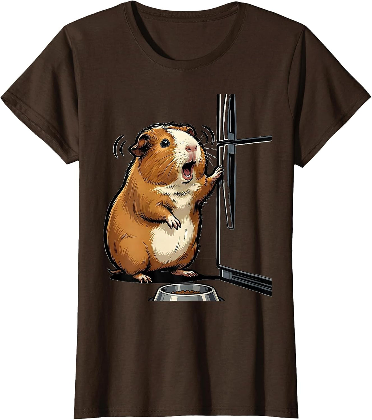 Women's Rounded Tailless Guinea Pig Cartoon Pet Lover Humor T-Shirt - Brown