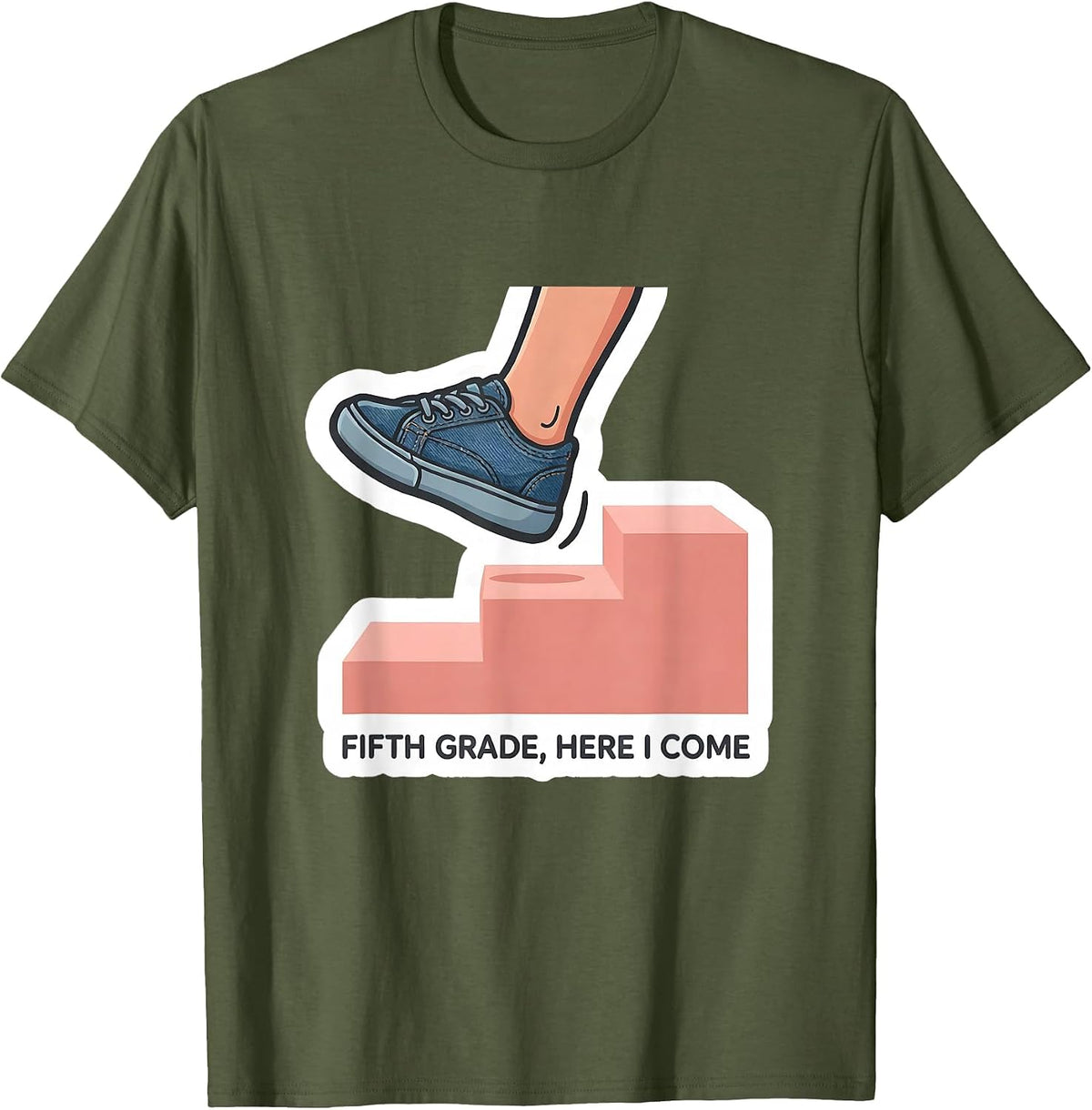 Fifth Grade Here I Come Cute Back To School Girls Sticker T-Shirt - Olive Green