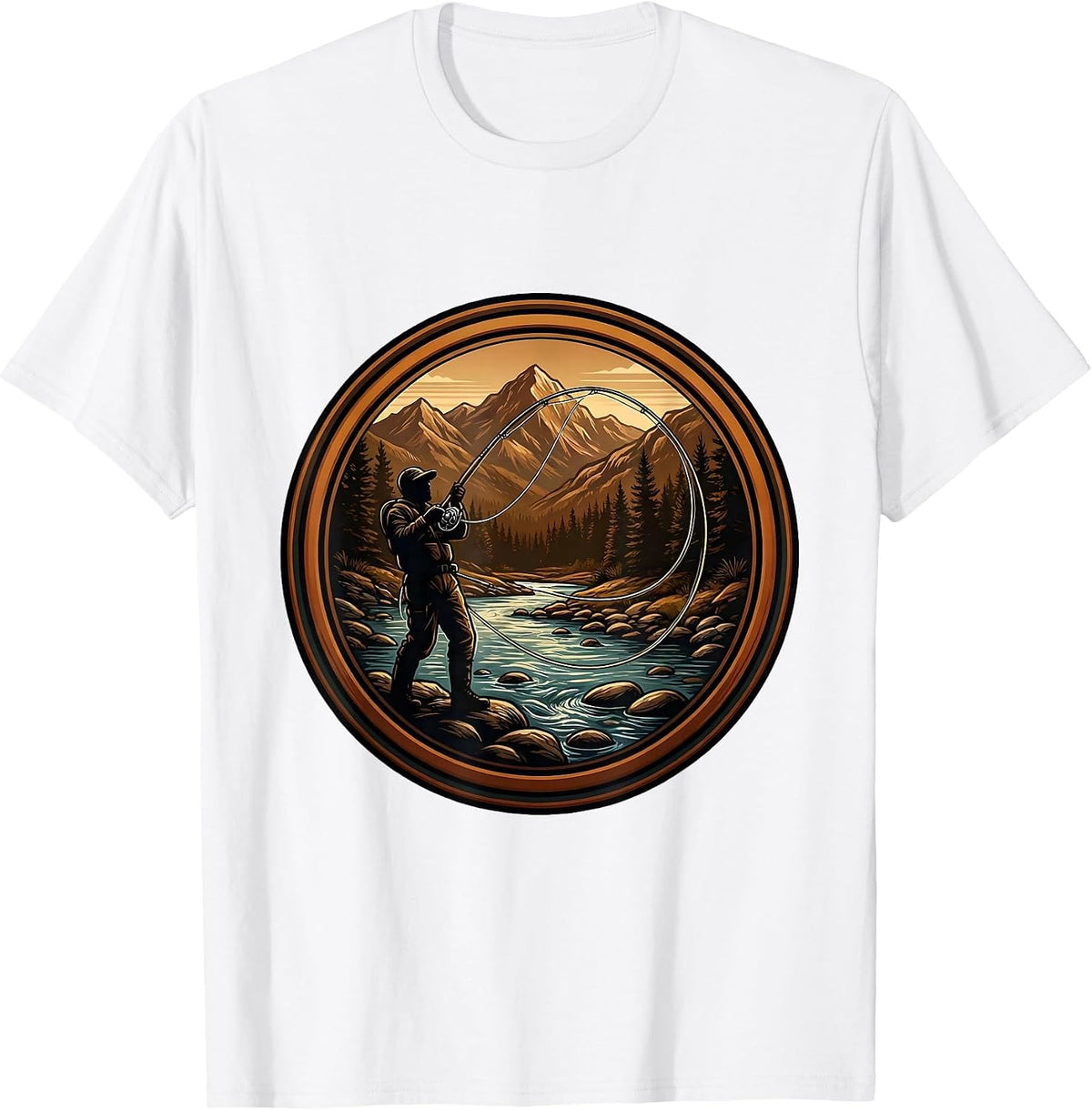 Men's Fly Fisherman Casting Wide Arc Loop Graphic T-Shirt - White