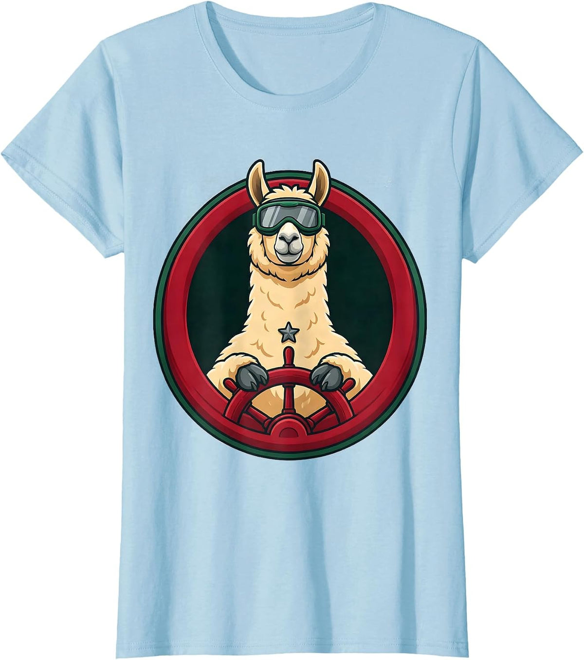 Circular Llama Badge Christmas Animal Lover Gift T-Shirt - Baby Blue