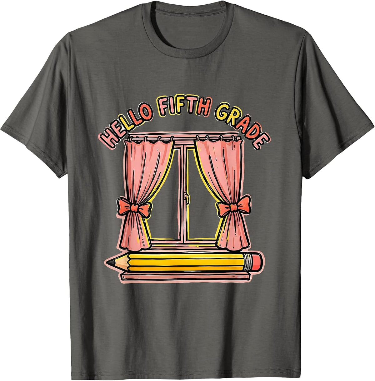 Men's Hello Fifth Grade Cute Coquette Bow Back To School Pencil T-Shirt - Asphalt Grey