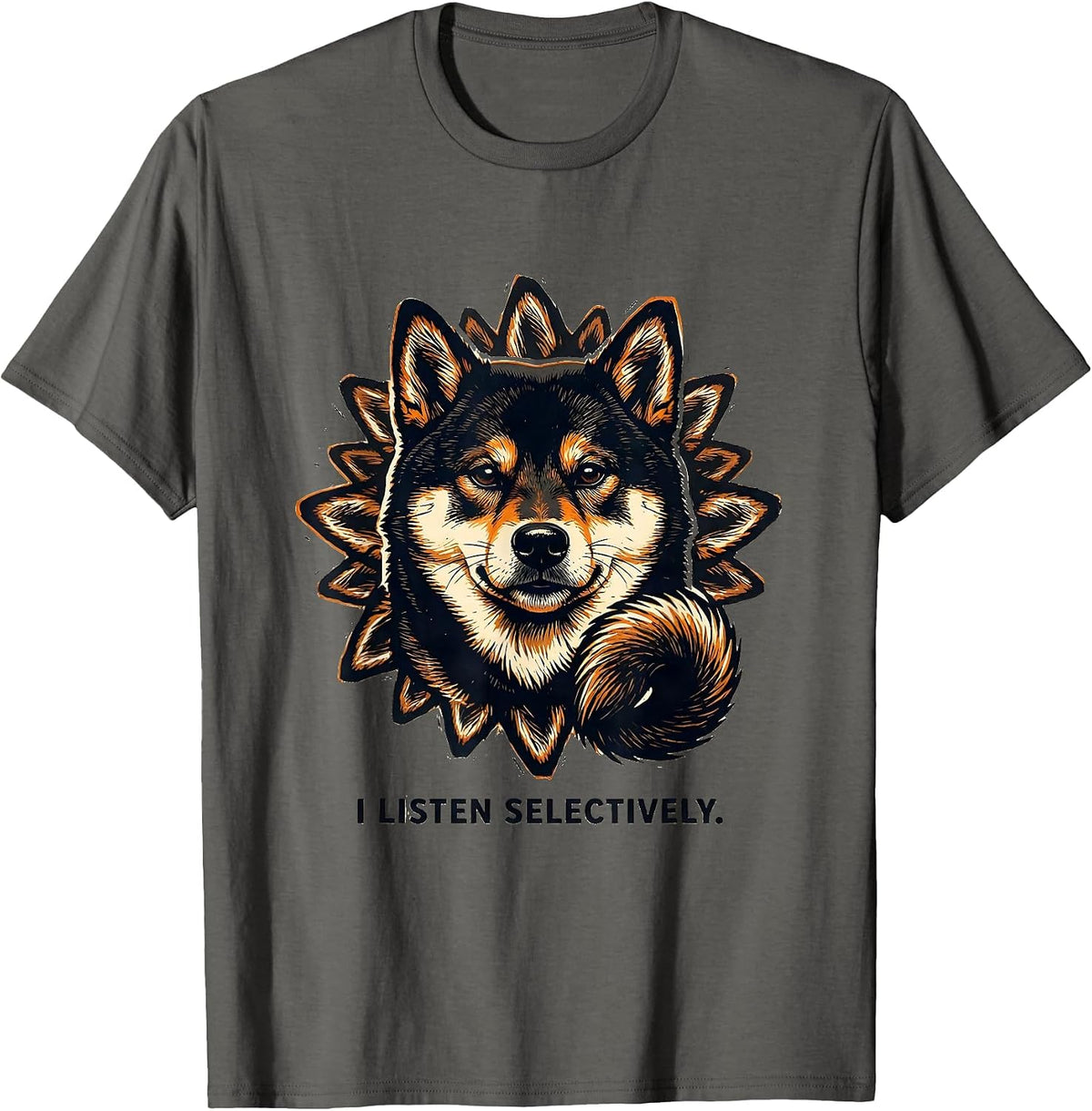 I Listen Selectively Funny Shiba Inu Dog Lover Gift T-Shirt - Asphalt Grey