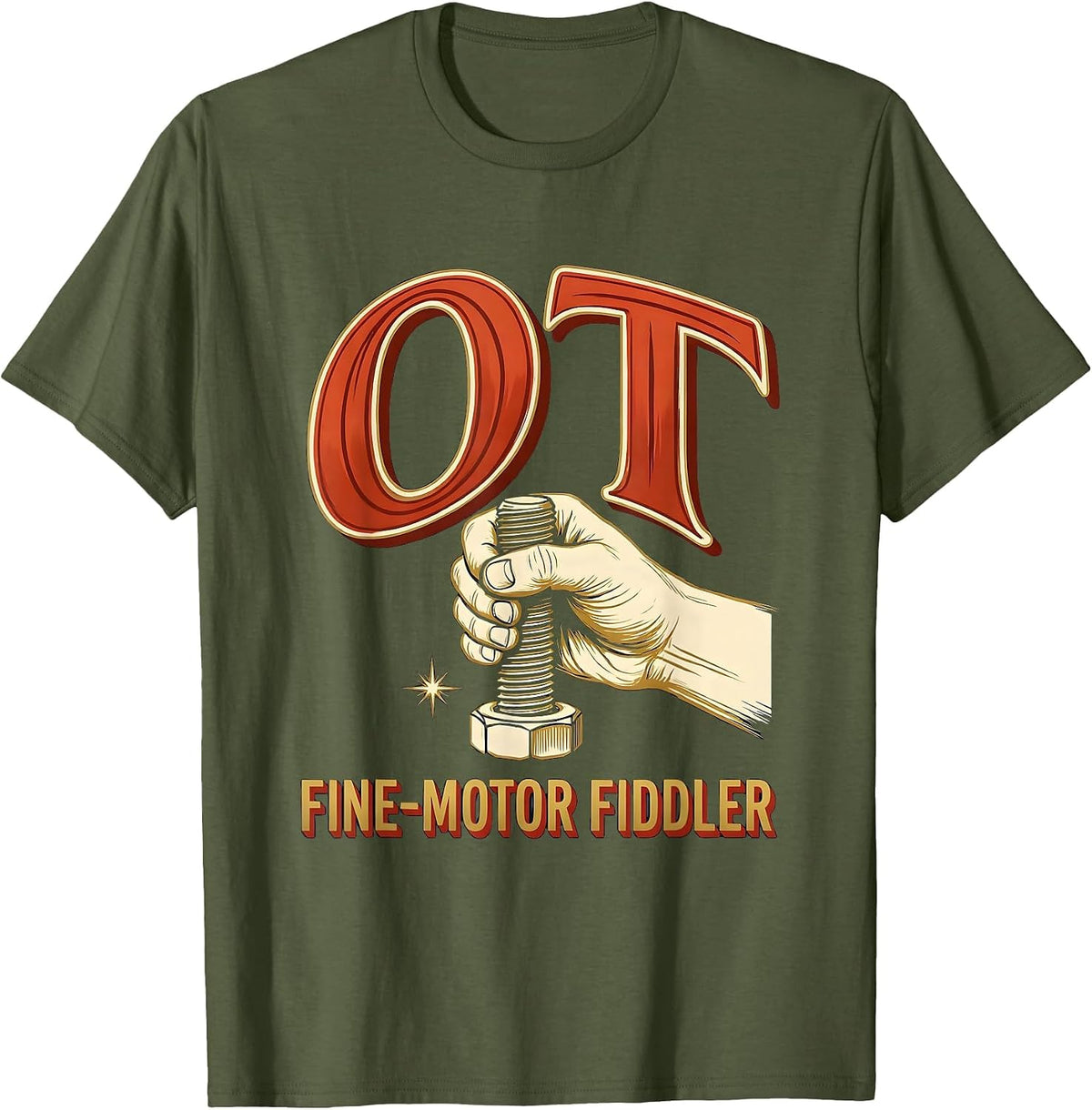 Men's OT Fine-Motor Fiddler Occupational Therapy OT Assistant T-Shirt - Olive Green