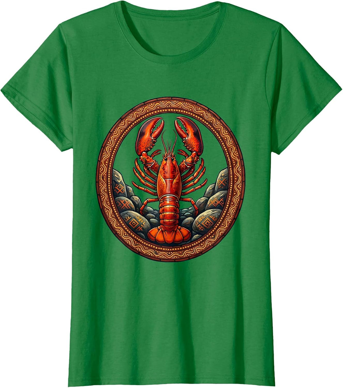 Women's Lobster Walking Ocean Floor Rocks Illustration T-Shirt - Kelly Green