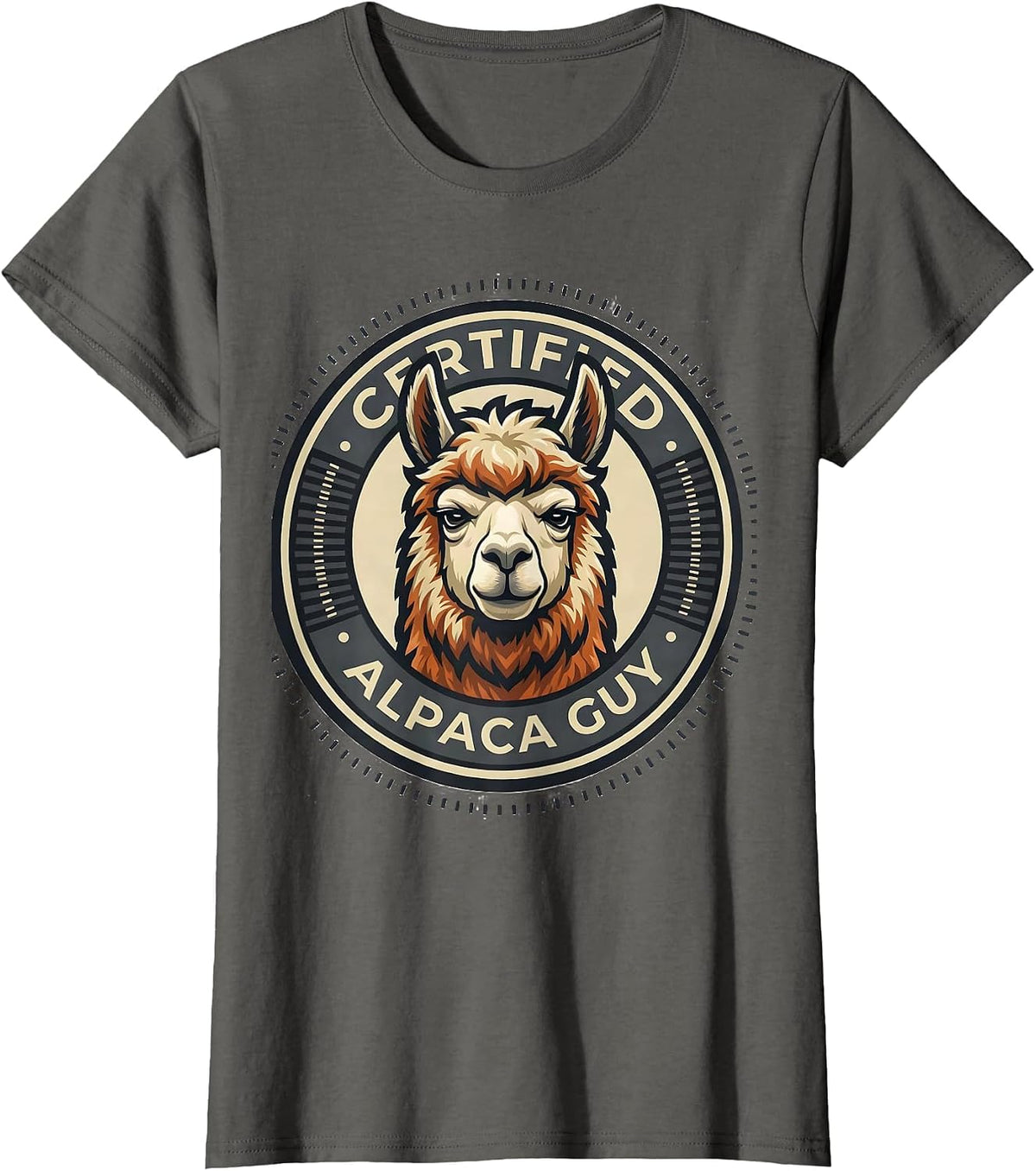 Women's Certified Alpaca Guy Funny Alpaca Lover Mascot Logo T-Shirt - Asphalt Grey