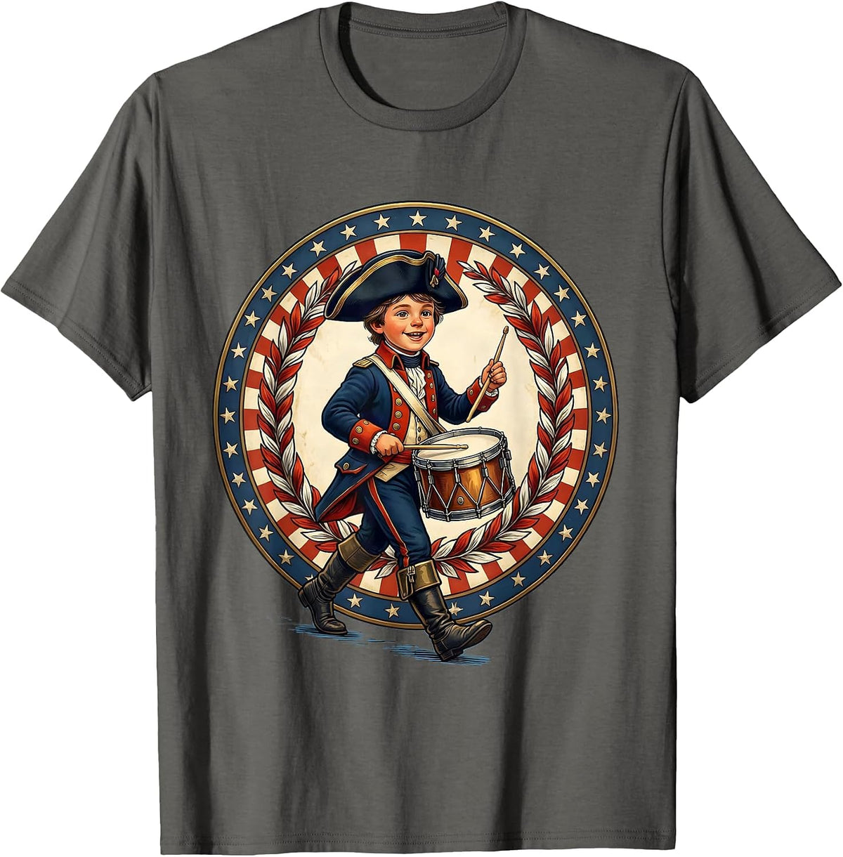 Patriot Day Kids Marching Drummer Boy Uniform T-Shirt - Asphalt Grey