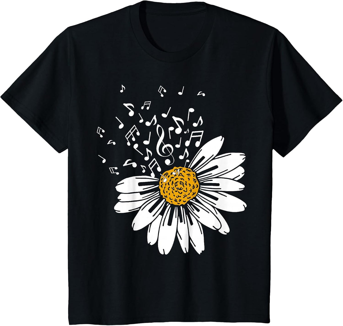 Daisy Flower Music Notes Clef Teacher Musicians Music Lover T-Shirt - Black