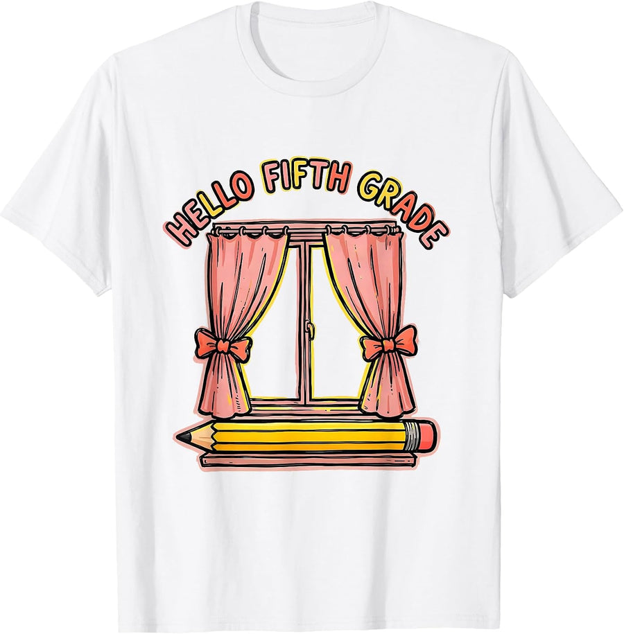 Men's Hello Fifth Grade Cute Coquette Bow Back To School Pencil T-Shirt - White