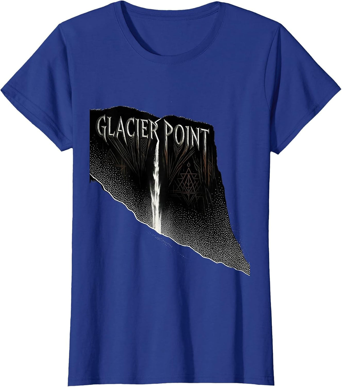 Women's Glacier Point Blackwork Dotwork Yosemite Hiker Nature Lover T-Shirt - Royal Blue