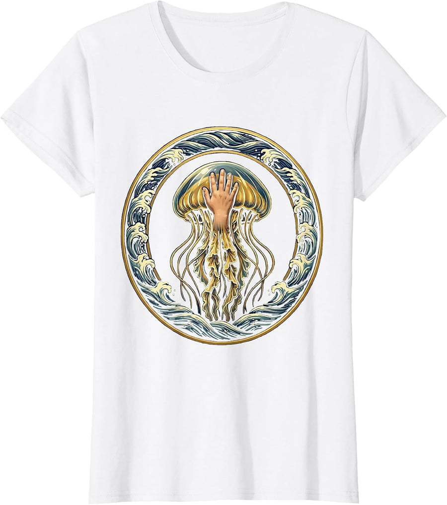Women's Autism Awareness Child and Glowing Jellyfish Art T-Shirt - White