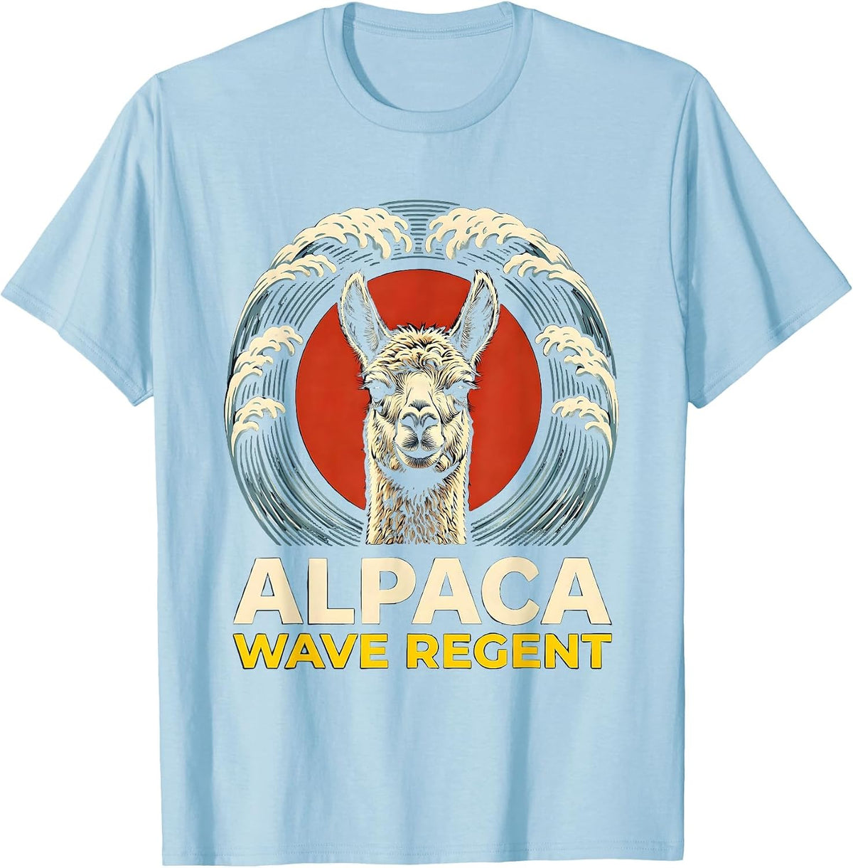 Men's Alpaca Wave Regent Stencil Graphic Funny Animal Lover Pet T-Shirt - Baby Blue