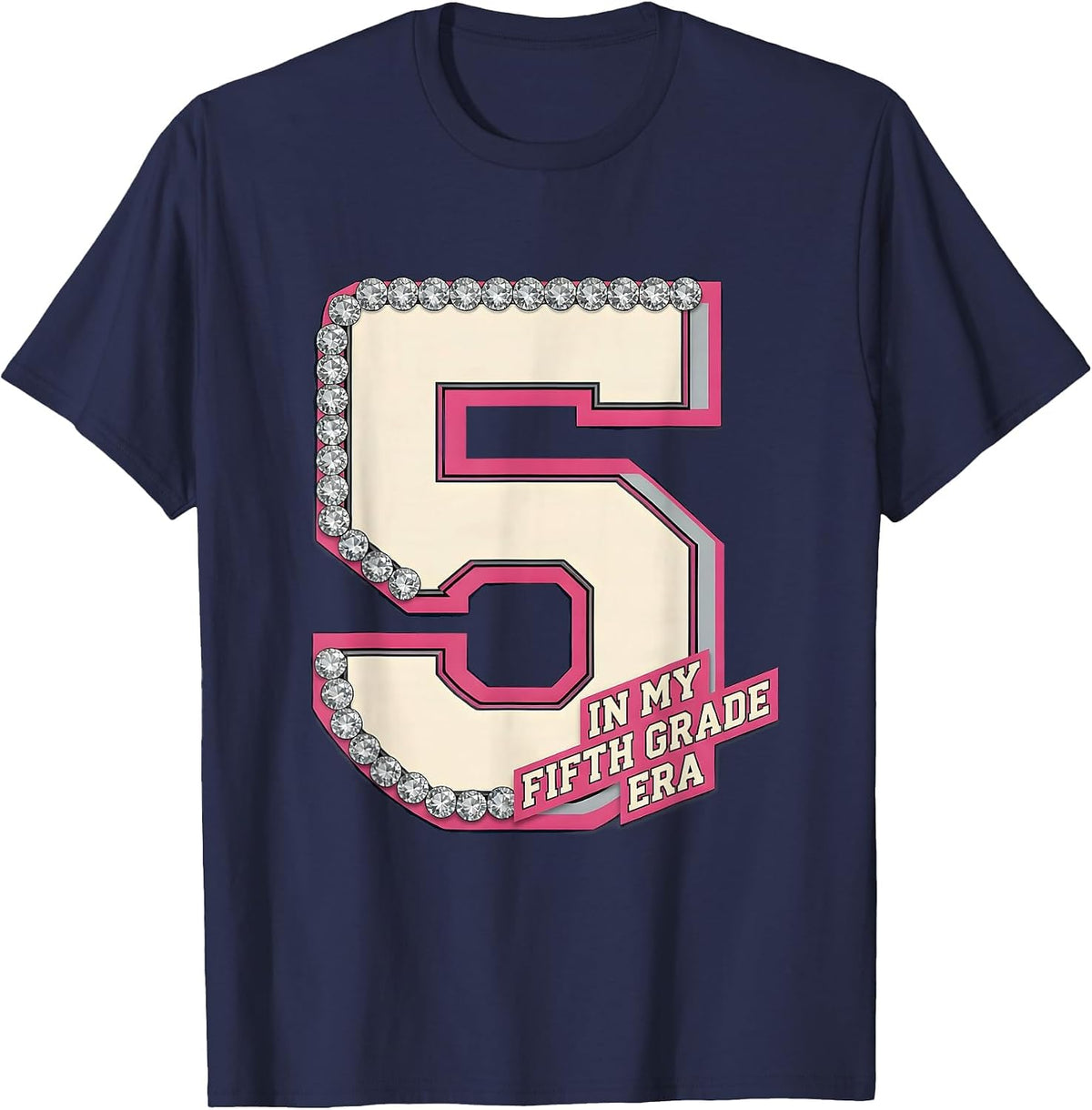 In My Fifth Grade Era Sparkle Varsity Back To School Groovy T-Shirt - Navy Blue