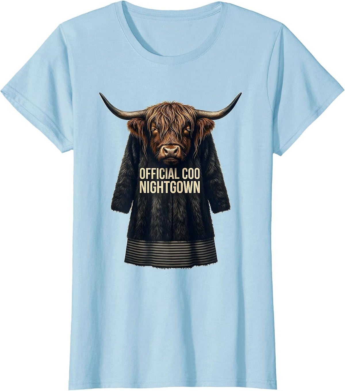 Official Coo Nightgown Whimsical Highland Cow Cozy Sleepwear T-Shirt - Baby Blue