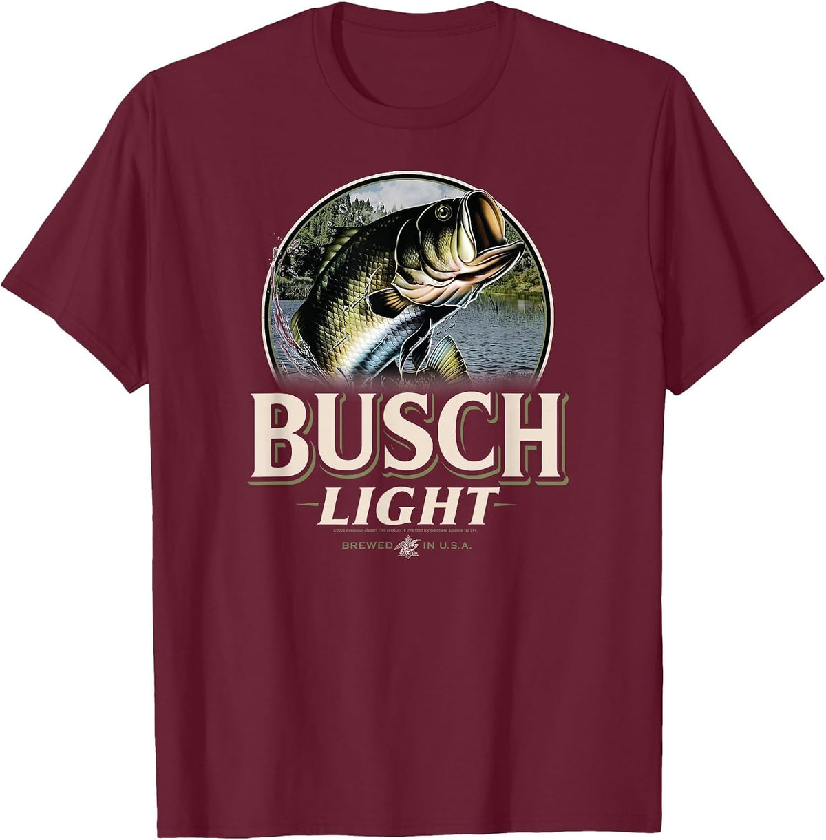 Busch Light - Last Cast - Bass Fish T-Shirt - Burgundy