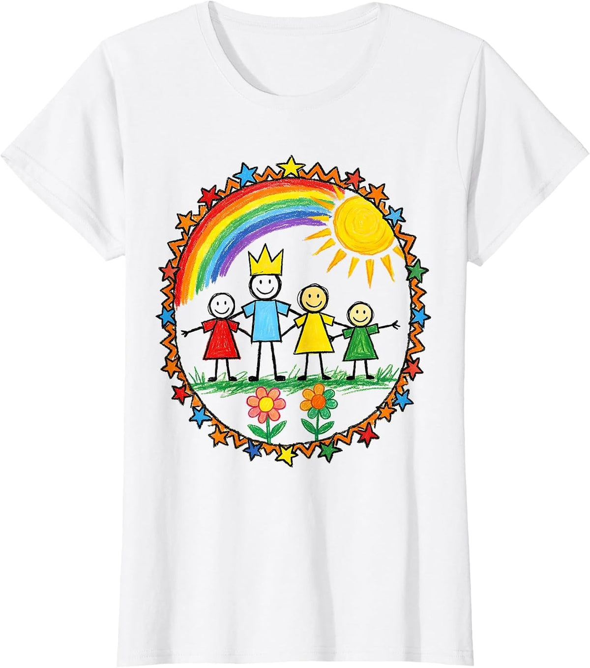Women's Preschool Teacher Child Family Portrait Drawing T-Shirt - White