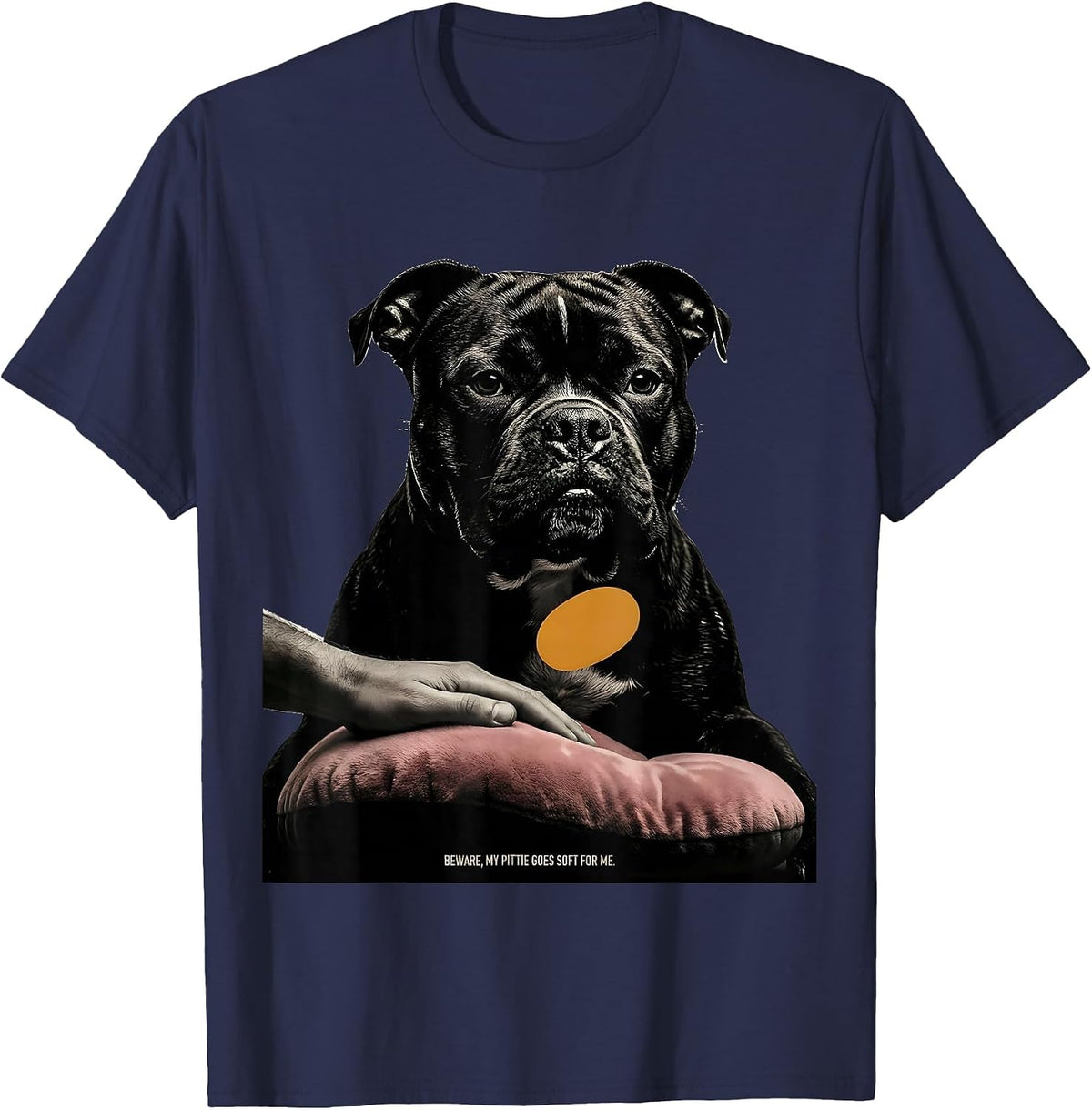 Men's Beware, My Pittie Goes Soft For Me Funny Pitbull Dog Mom T-Shirt - Navy Blue
