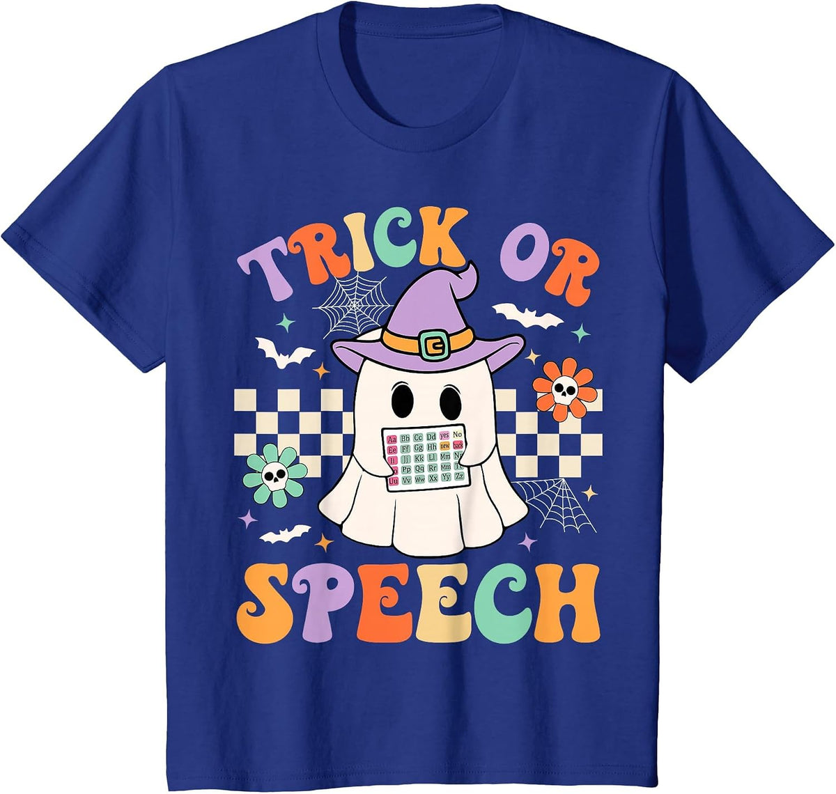 Trick or Speech Halloween SLP Retro Speech Therapy Halloween T-Shirt - Royal Blue