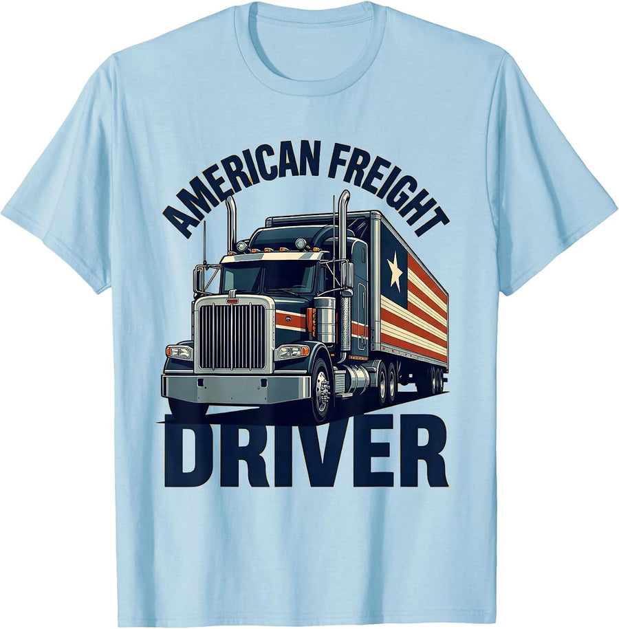 Men's American Freight Driver Patriotic Semi Truck Driver Gift T-Shirt - Baby Blue