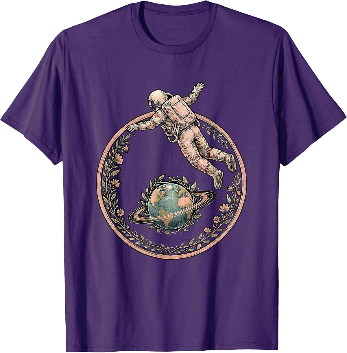 Men's Autism Astronaut Floating Above Colorful Planet T-Shirt - Purple