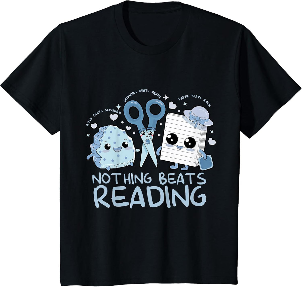 Rock Paper Scissors Nothing Beats Reading Book Lover T-Shirt - Black