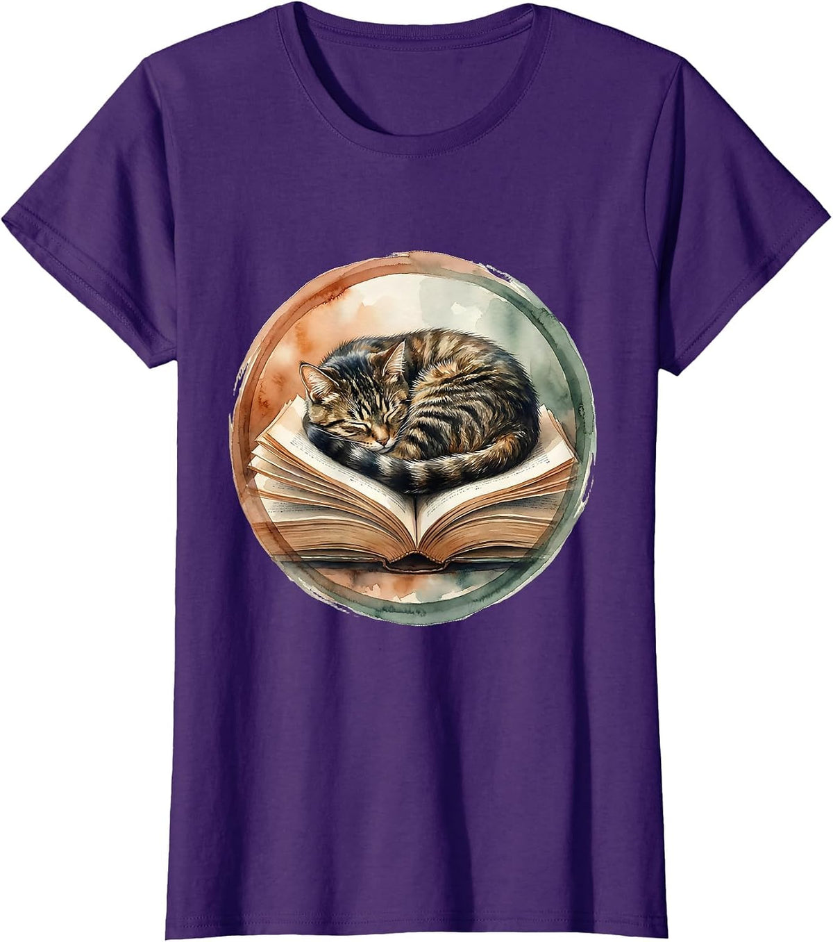 Women's Cat Napping on Open Textbook Teacher Gift T-Shirt - Purple