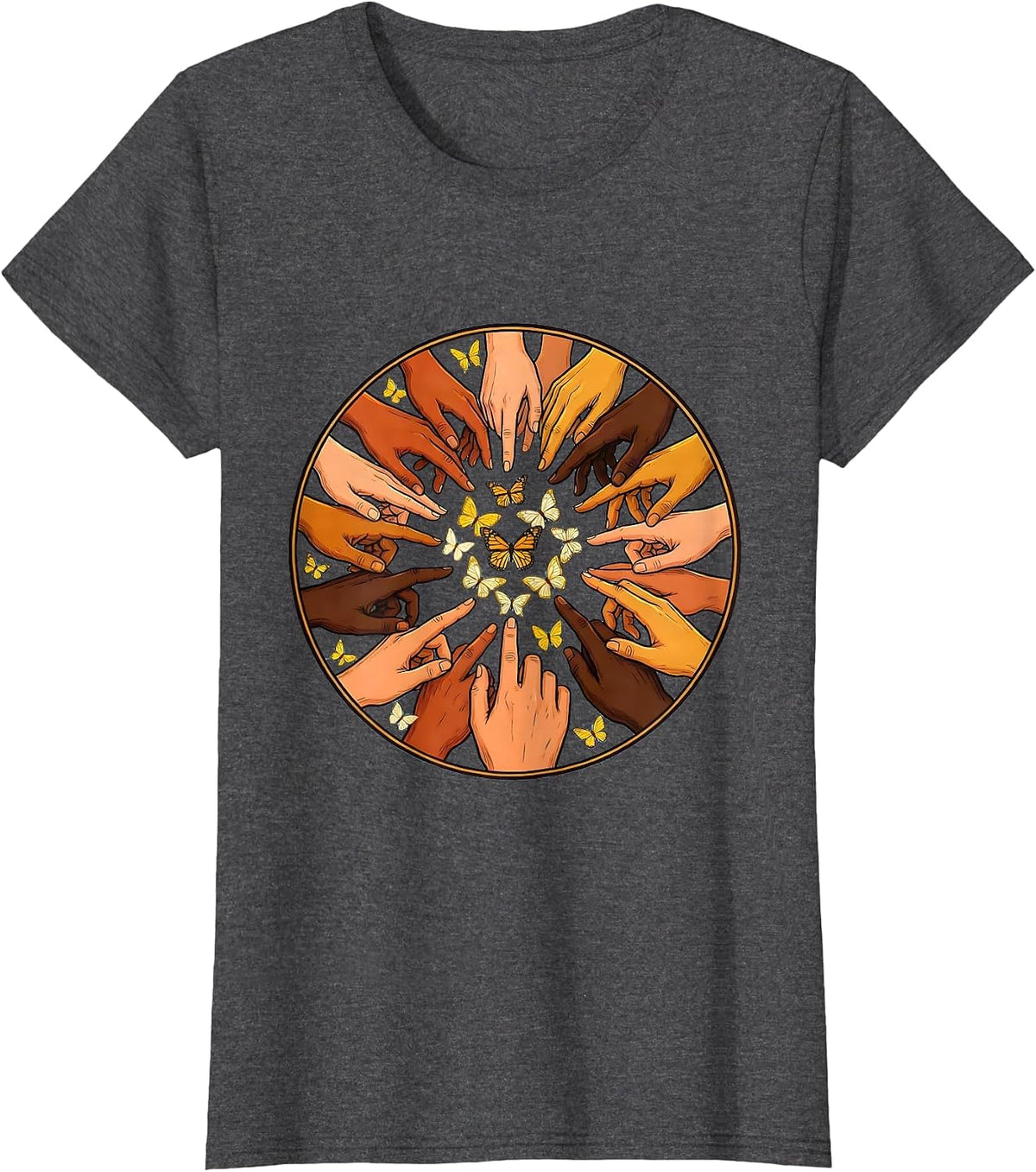 Women's Down Syndrome Awareness Diverse Hands Circle T-Shirt - Dark Heather Grey