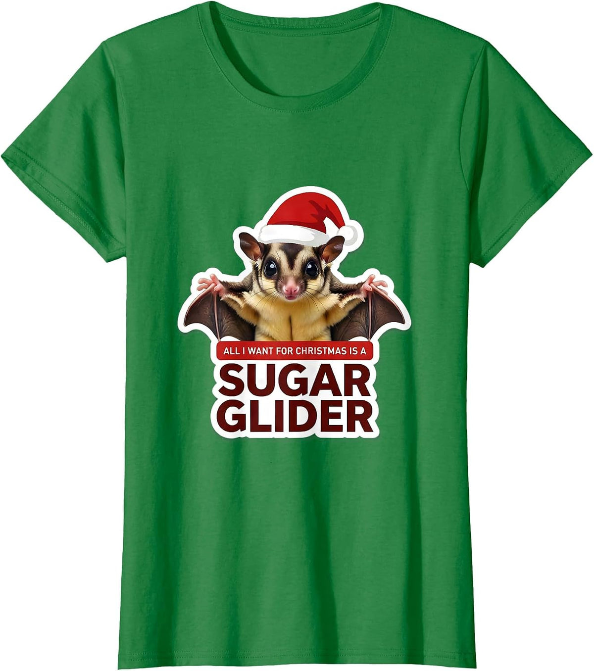 Women's All I Want For Christmas Is A Sugar Glider Funny T-Shirt - Kelly Green