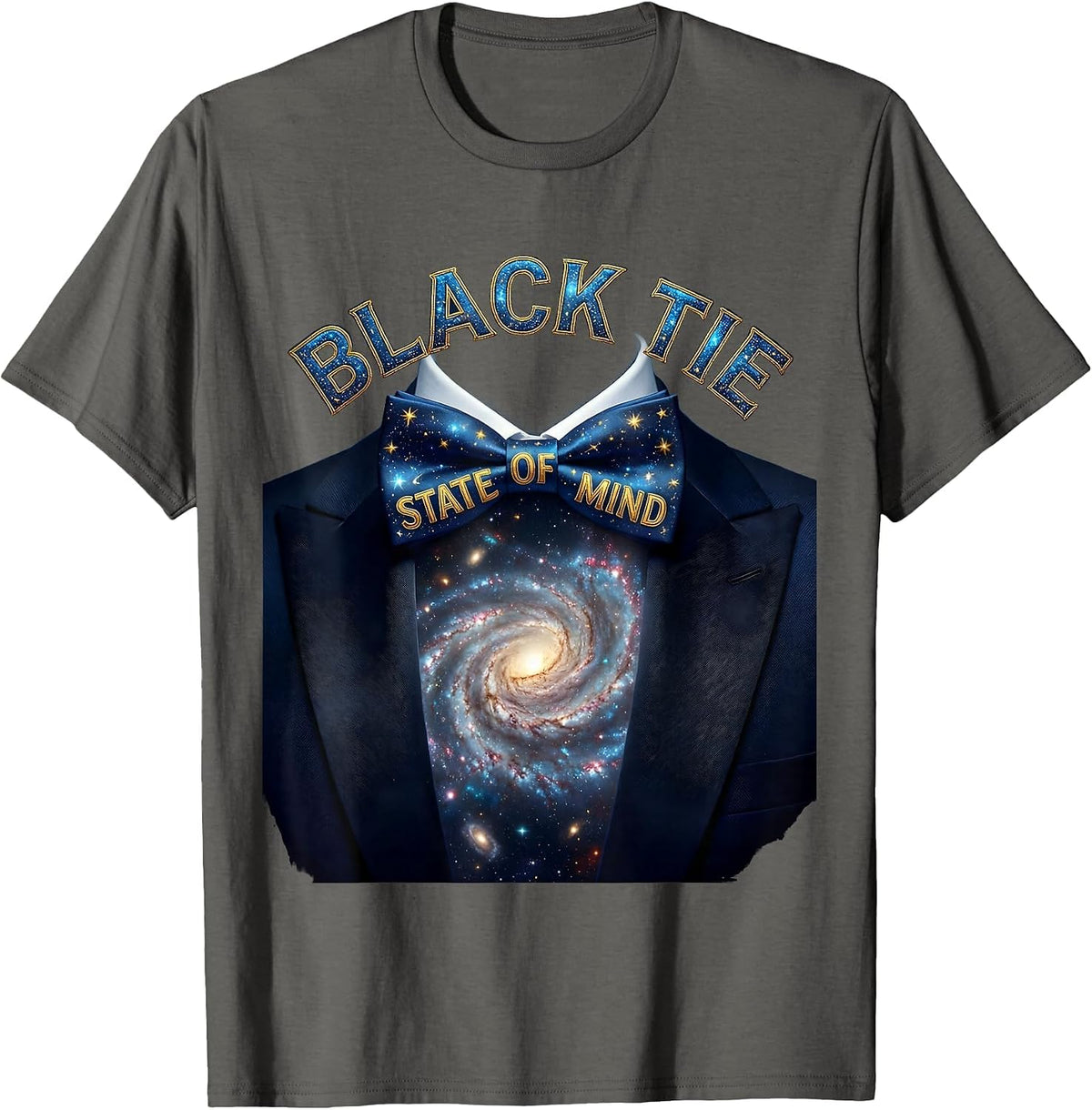 Black Tie State of Mind Tuxedo Graphic Design T-Shirt - Asphalt Grey
