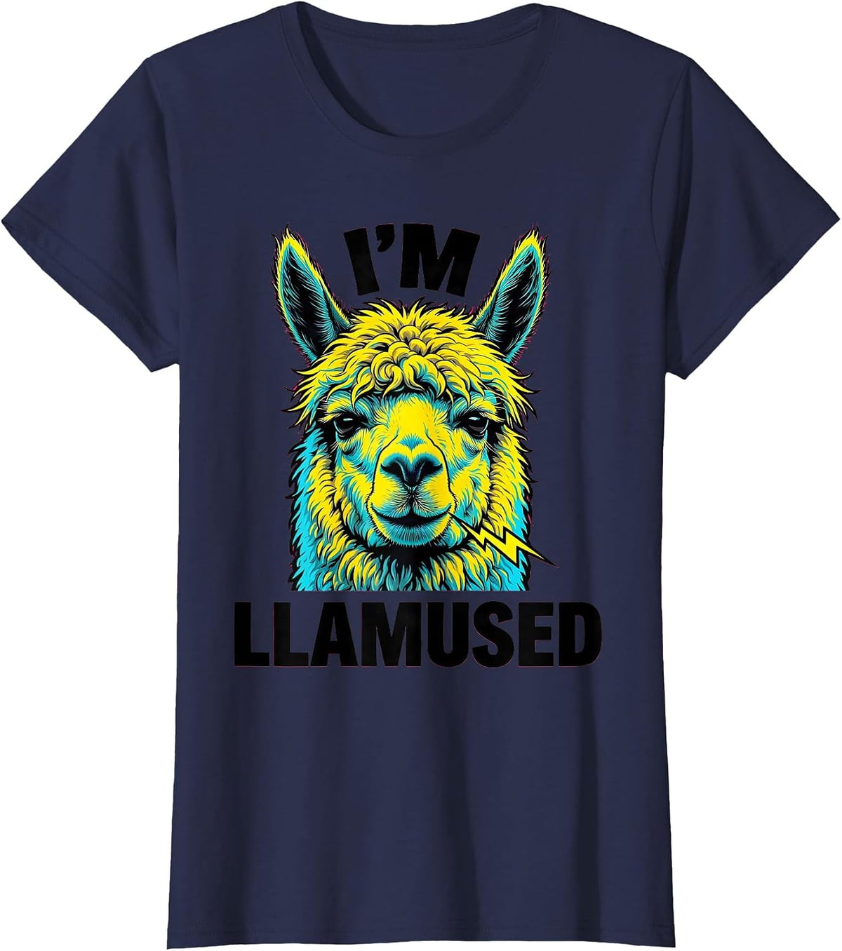Women's I'm Llamused Pop Art Alpaca Pun Funny Novelty T-Shirt - Navy Blue