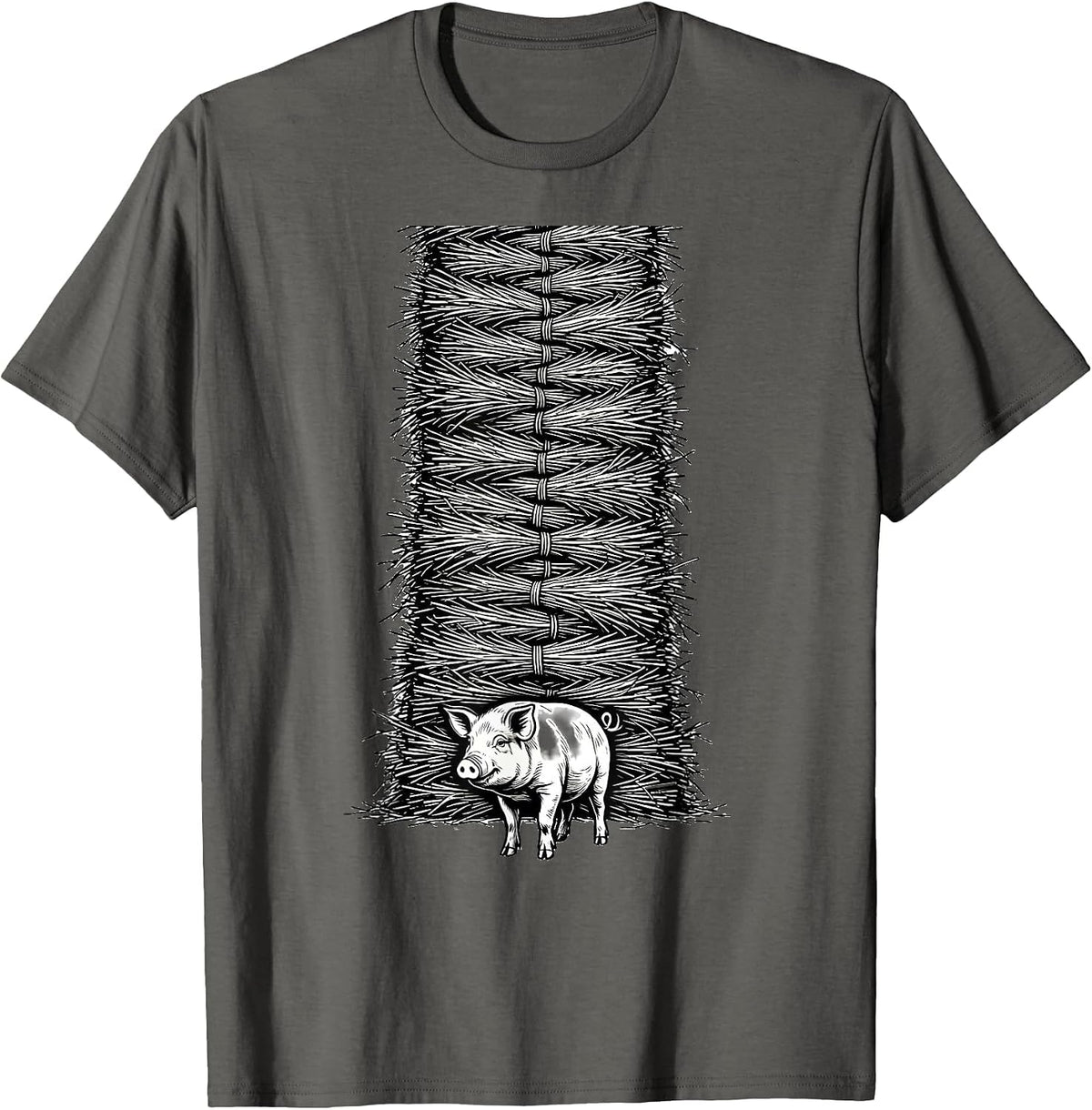 Hay Wisp Stack Pig Lover Farm Animal Humor T-Shirt - Asphalt Grey