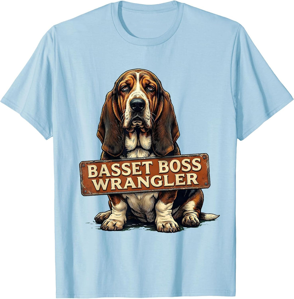 Men's Basset Boss Wrangler Vintage Funny Basset Hound Owner Gift T-Shirt - Baby Blue