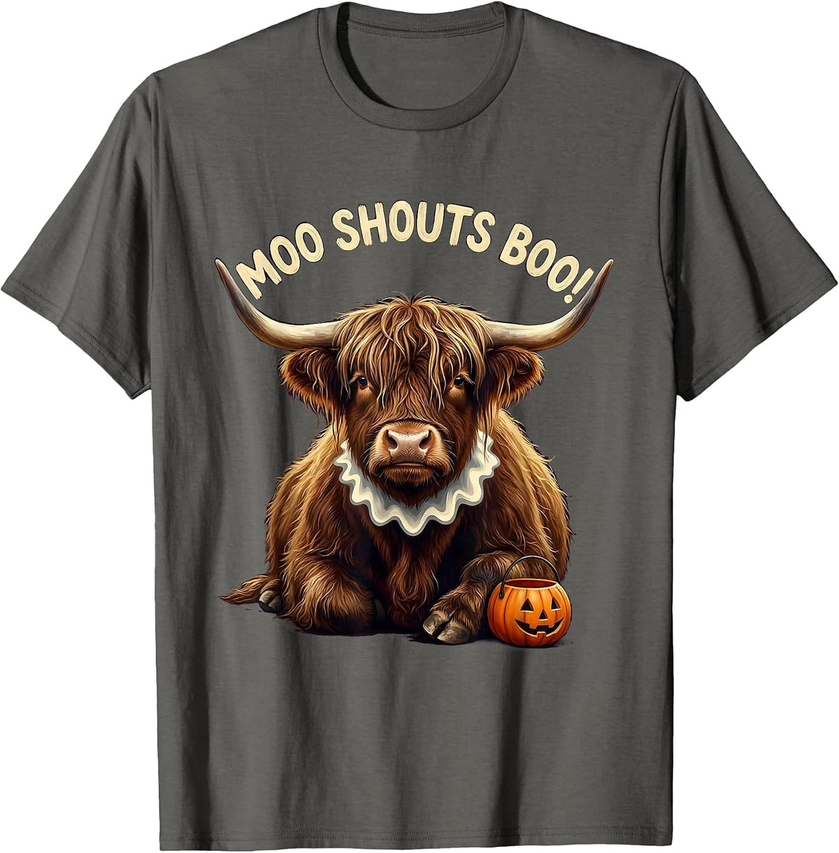 Men's Moo Shouts Boo! Funny Highland Cow Fall Halloween Pun T-Shirt - Asphalt Grey