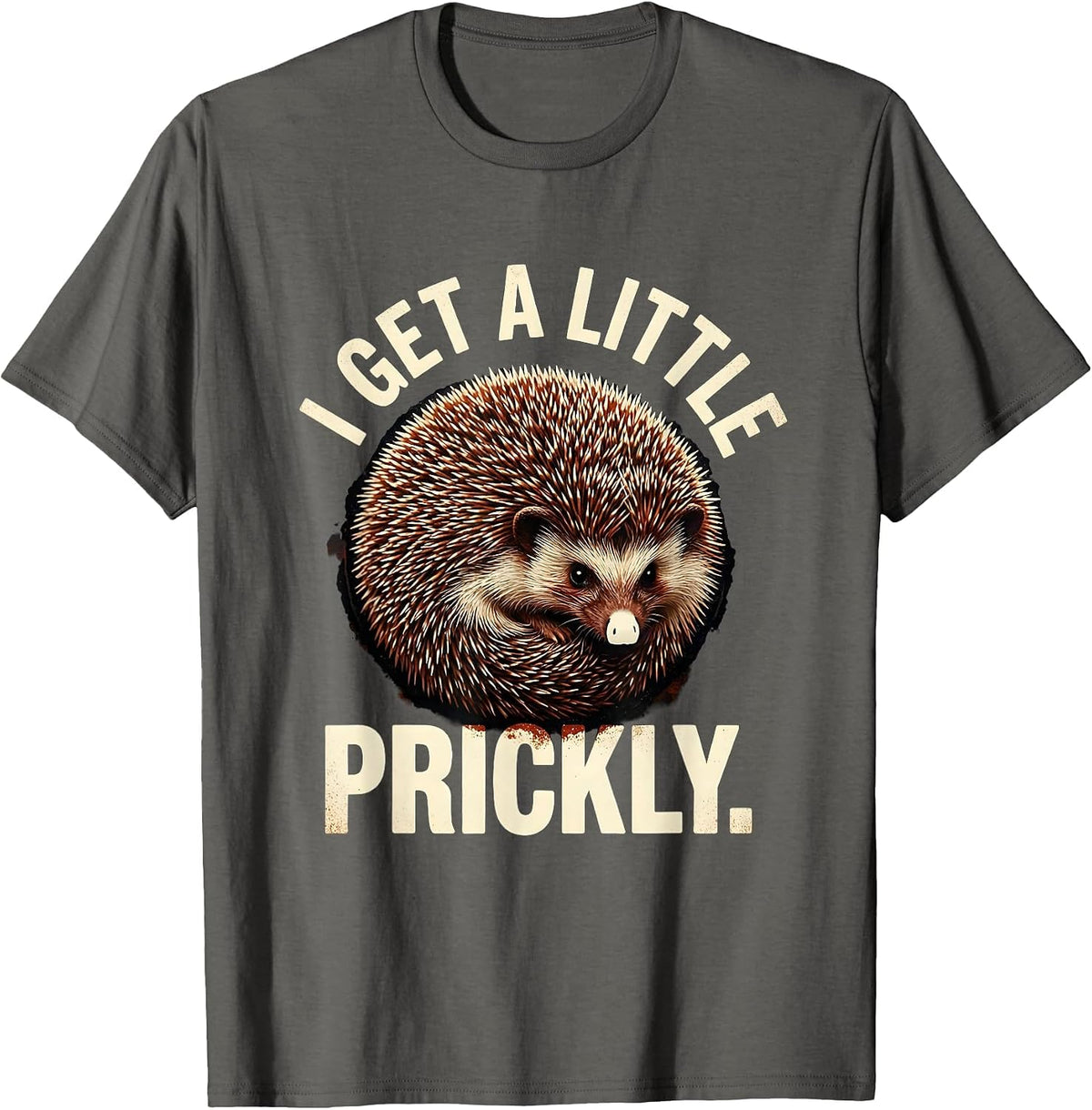 Men's I Get A Little Prickly Cute Hedgehog Lover Rubber Stamp T-Shirt - Asphalt Grey