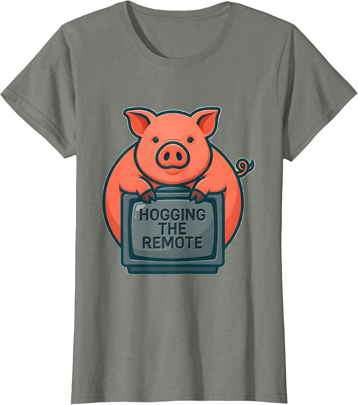 Hogging The Remote Funny Pig Farm Animal Lover Humor T-Shirt - Olive Heather