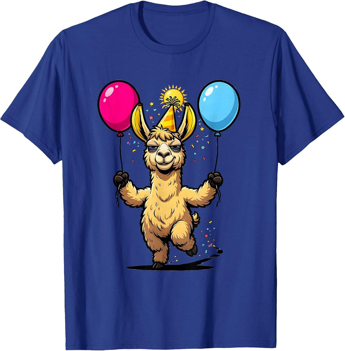 Men's Llama Party Hat Cartoon Funny Animal Lover Gift T-Shirt - Royal Blue