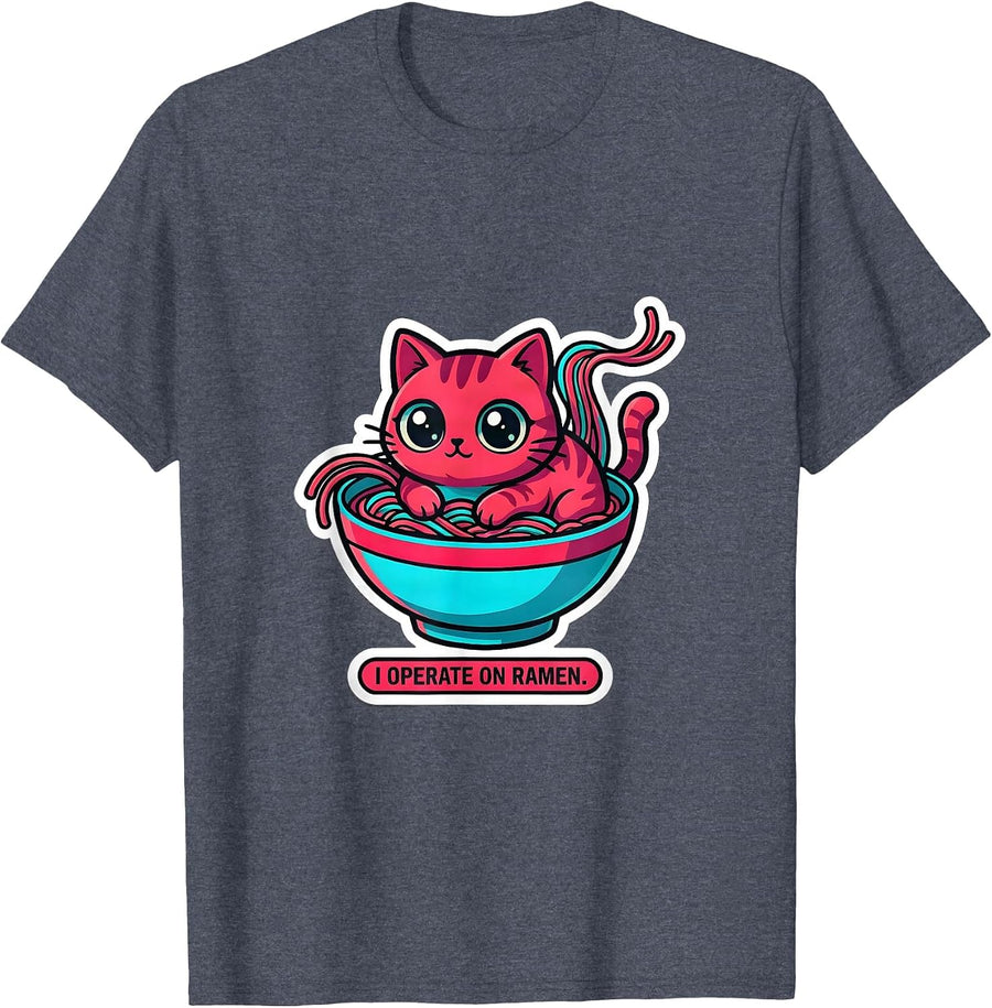 I Operate On Ramen Funny Kawaii Anime Cat Gift T-Shirt - Heather Blue