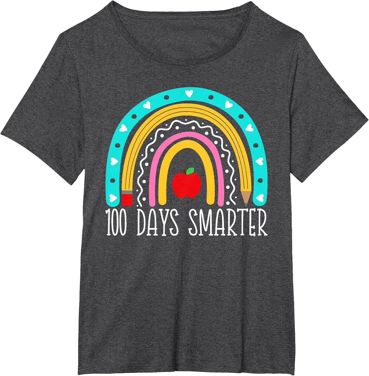 100 Days Smarter Kids Rainbow 100th Day of School Teacher T-Shirt - Dark Heather Grey