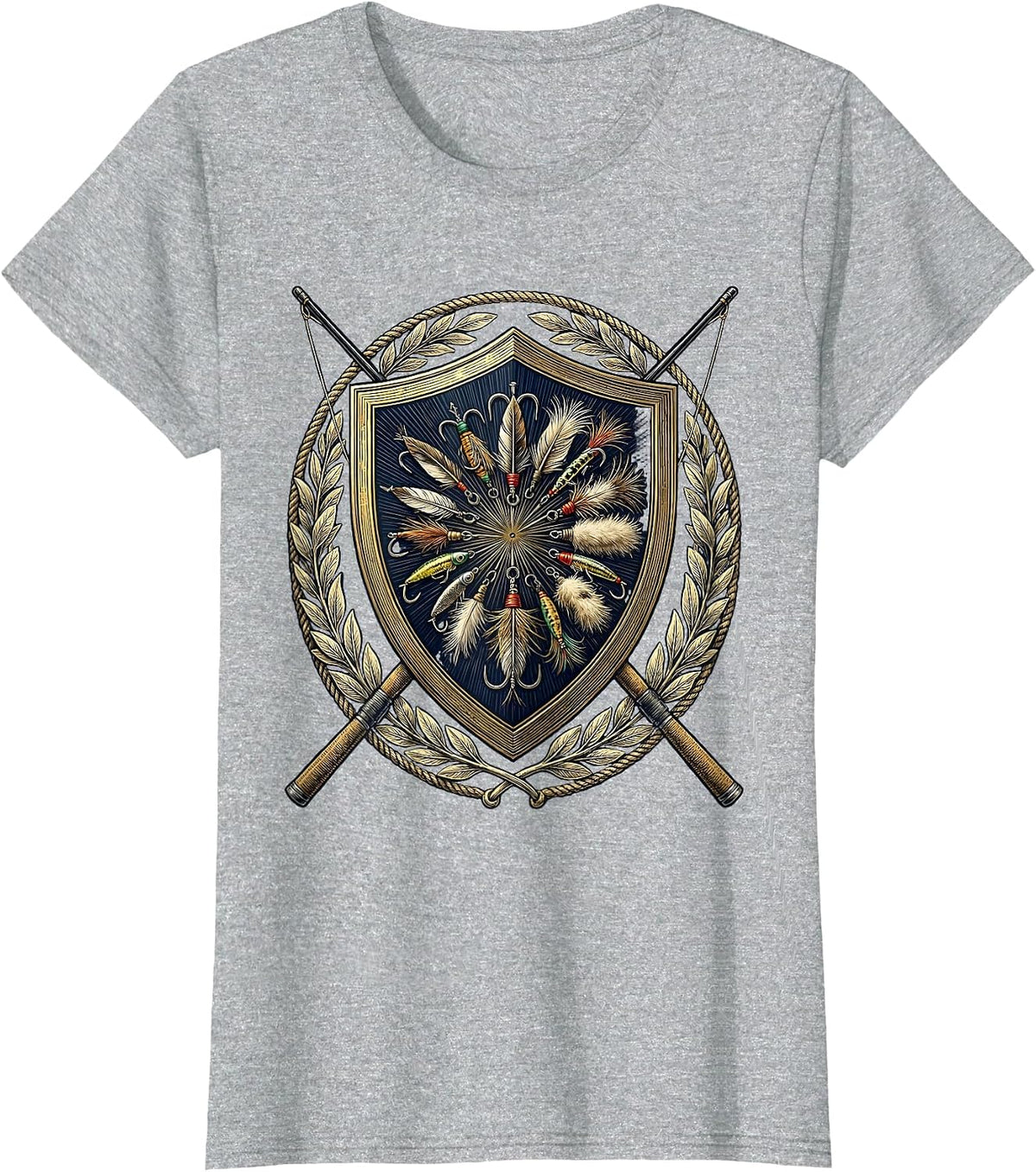 Women's Colorful Fly Fishing Lures Graphic Tee T-Shirt - Heather Grey