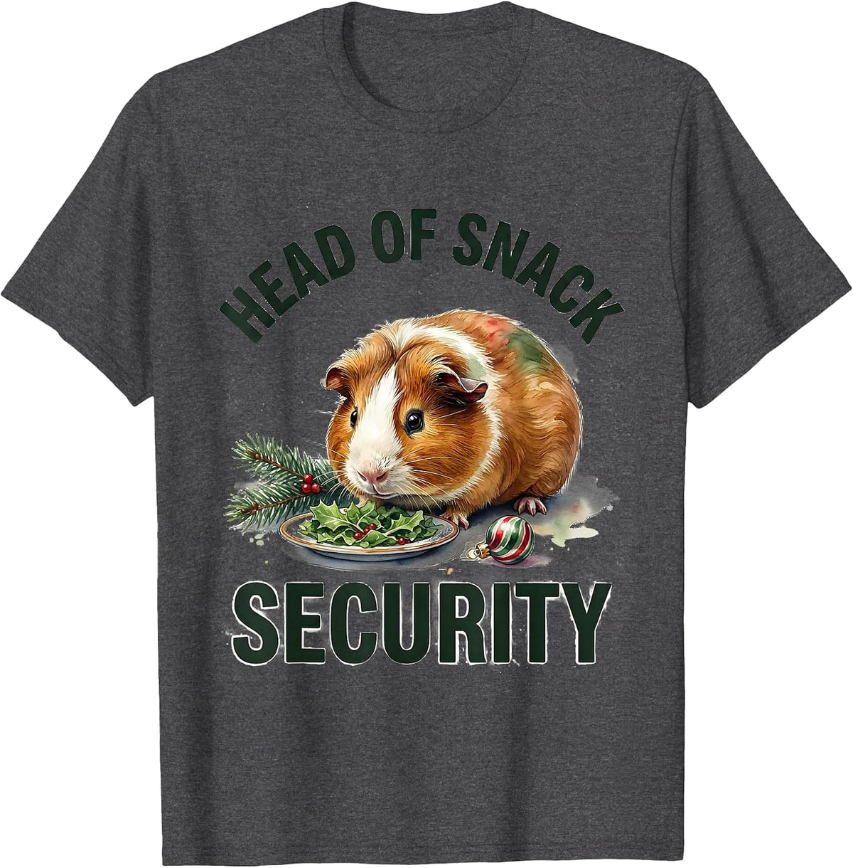 Head of Snack Security Funny Guinea Pig Christmas Pet Lover T-Shirt - Dark Heather Grey