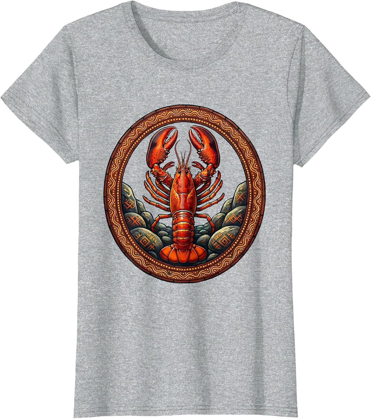 Women's Lobster Walking Ocean Floor Rocks Illustration T-Shirt - Heather Grey