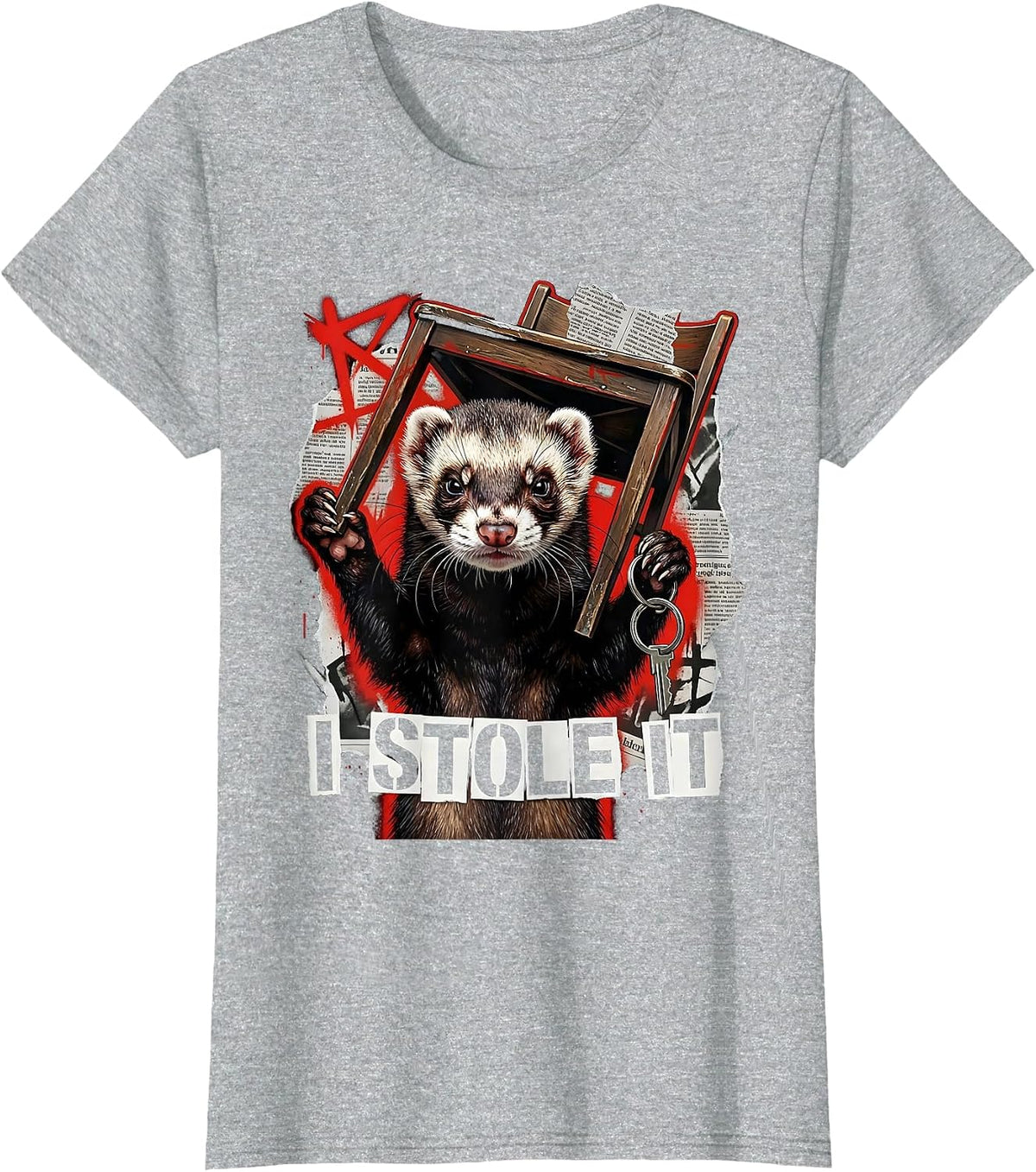 Women's I Stole It Punk Metal Ferret Lover Gift Ferret Owner T-Shirt - Heather Grey