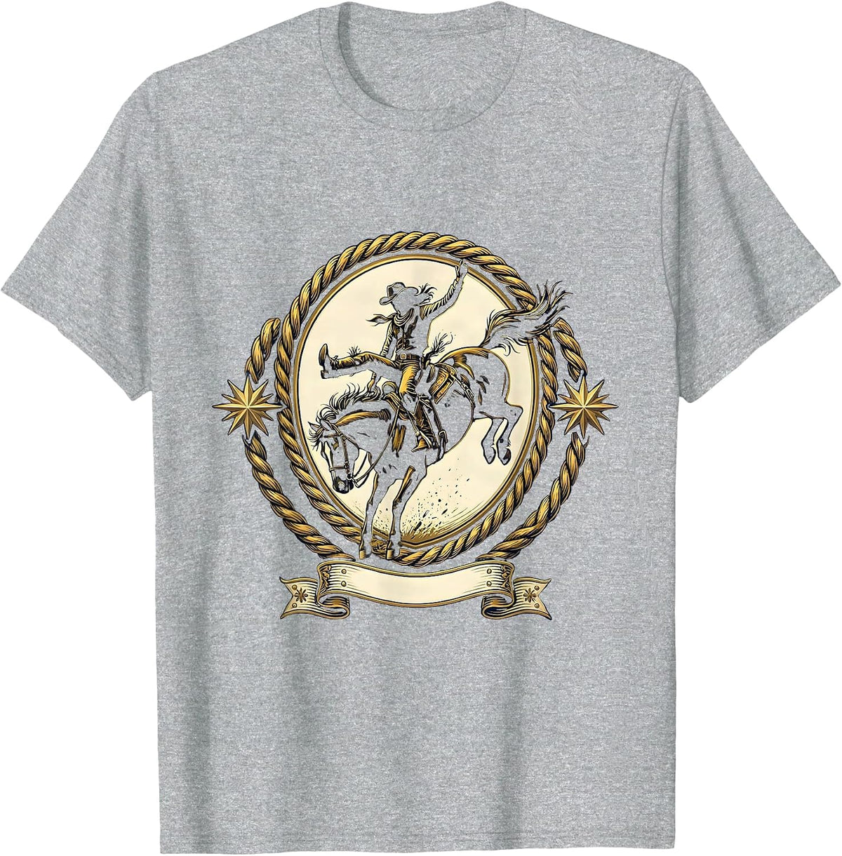 Men's Cowgirl Bucking Horse Rodeo Graphic Tee T-Shirt - Heather Grey