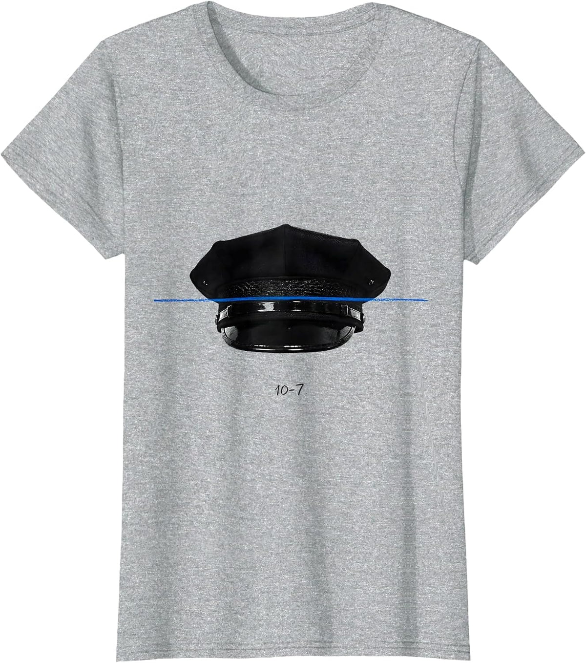 Women's 10-7 Thin Blue Line Police Support Tribute Law Enforcement T-Shirt - Heather Grey