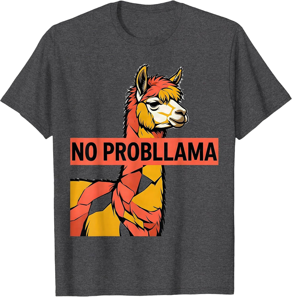 Men's No Probllama Funny Llama Alpaca Humor Casual Gift T-Shirt - Dark Heather Grey