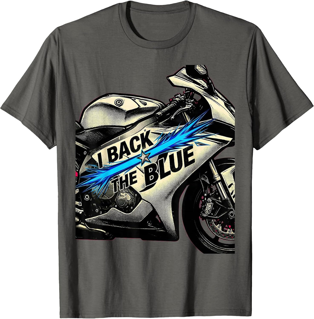 Men's I Back The Blue Comic Book Thin Blue Line Police Support T-Shirt - Asphalt Grey