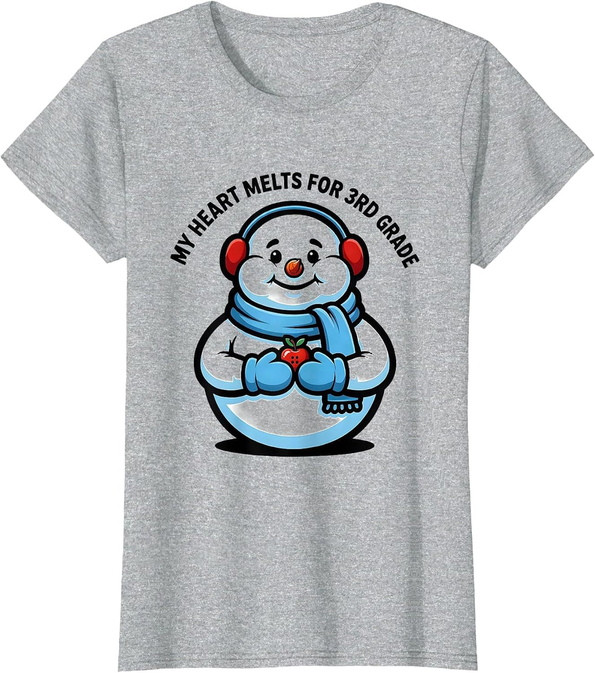 My Heart Melts For 3rd Grade Funny Teacher Christmas Snowman T-Shirt - Heather Grey