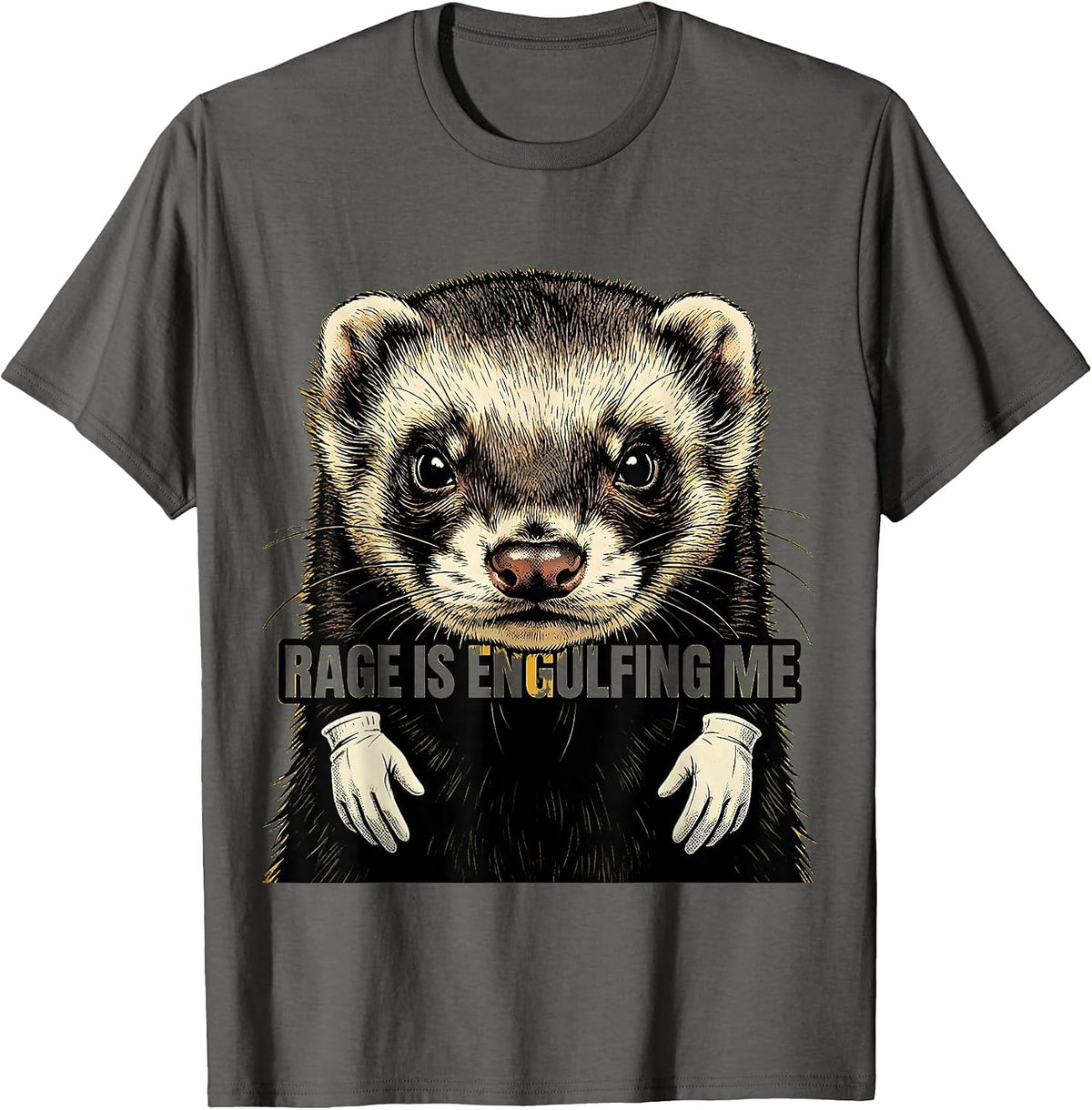 Men's Rage Is Engulfing Me Retro Cartoon Ferret Meme Humor T-Shirt - Asphalt Grey